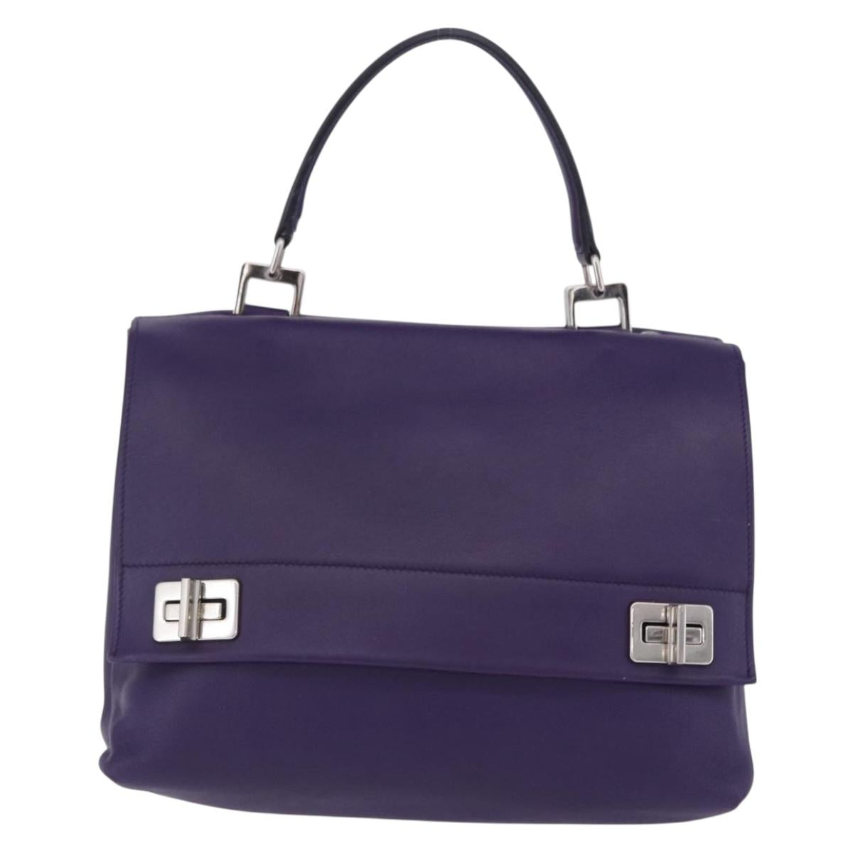 PRADA Hand Bag Leather Purple Silver Auth ka6163