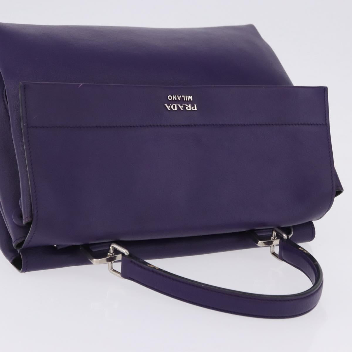 PRADA Hand Bag Leather Purple Silver Auth ka6163