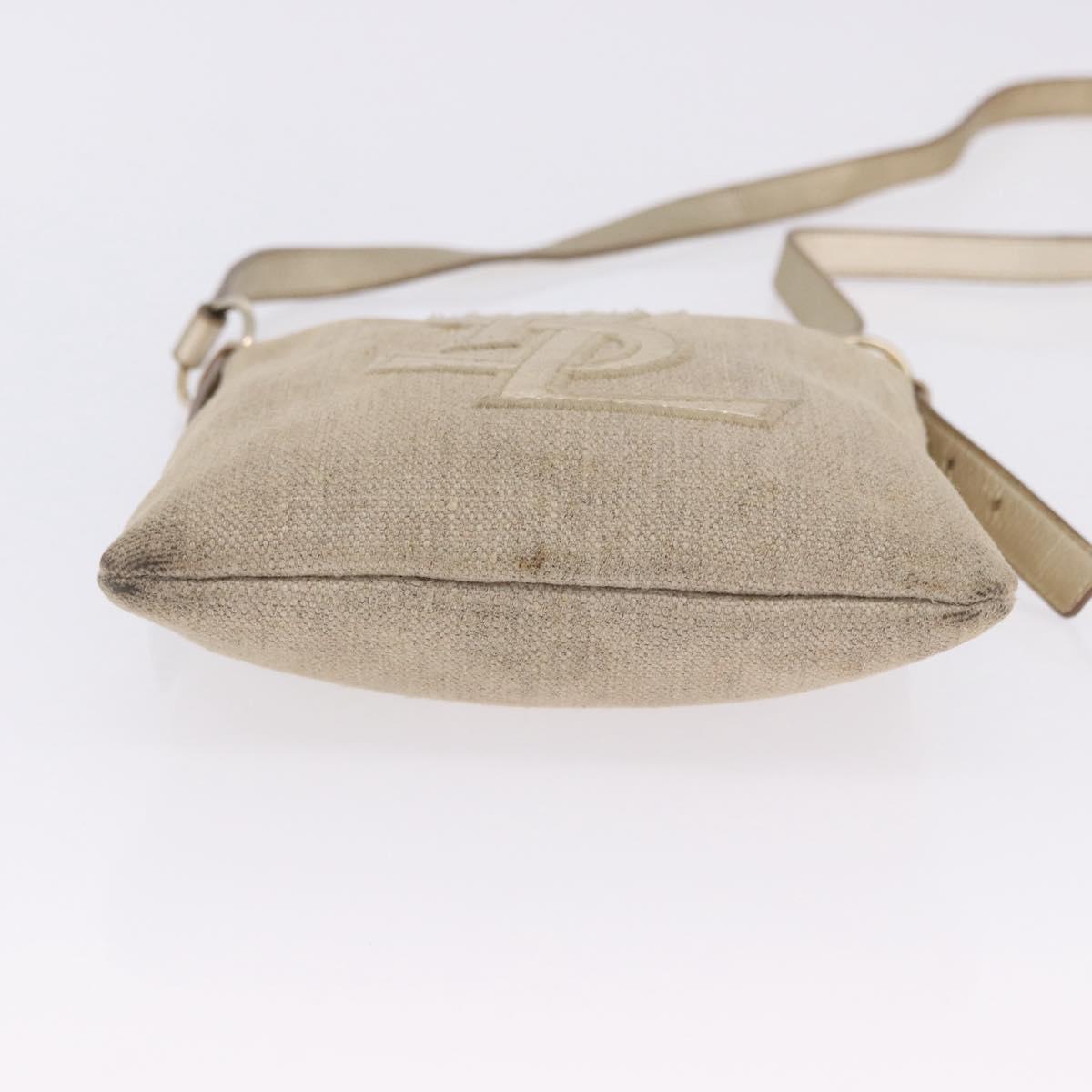 SAINT LAURENT Shoulder Bag Canvas Beige Gold Tone Auth ka6165