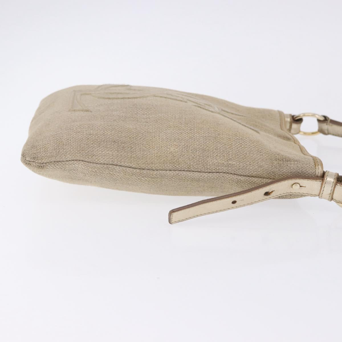 SAINT LAURENT Shoulder Bag Canvas Beige Gold Tone Auth ka6165