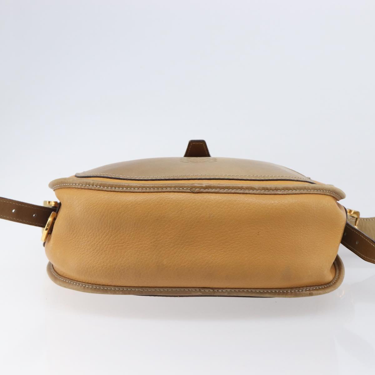 LOEWE Shoulder Bag Leather Beige Gold Tone Auth ka6169