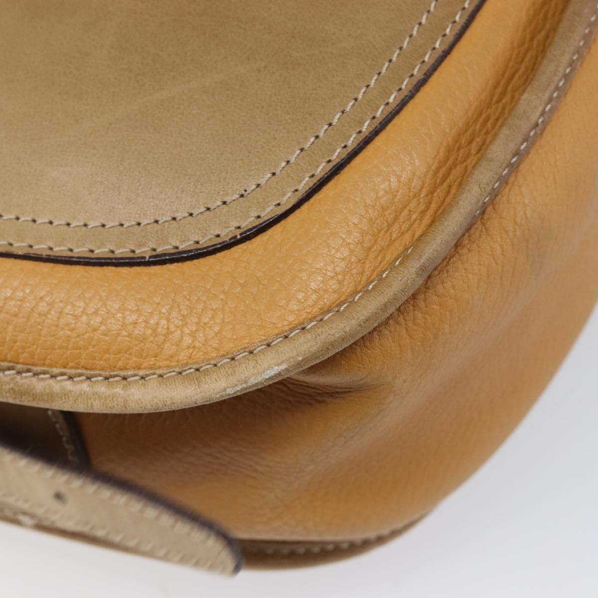 LOEWE Shoulder Bag Leather Beige Gold Tone Auth ka6169