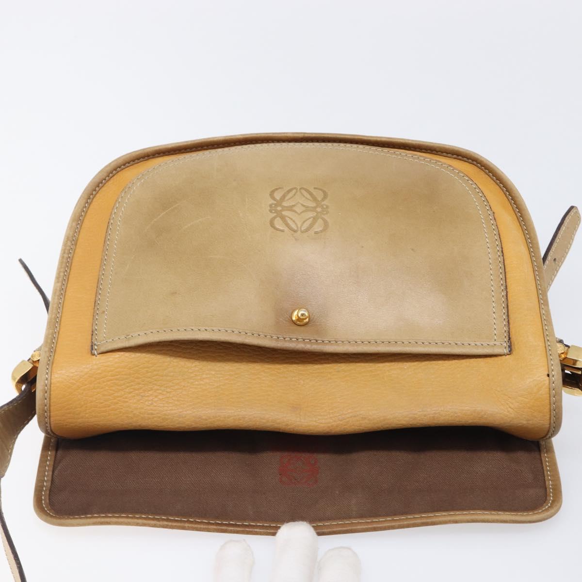 LOEWE Shoulder Bag Leather Beige Gold Tone Auth ka6169