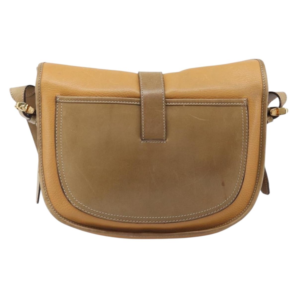 LOEWE Shoulder Bag Leather Beige Gold Tone Auth ka6169