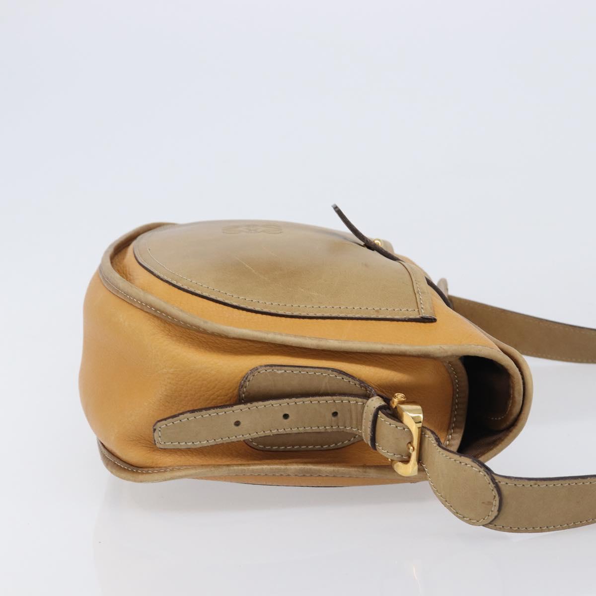 LOEWE Shoulder Bag Leather Beige Gold Tone Auth ka6169
