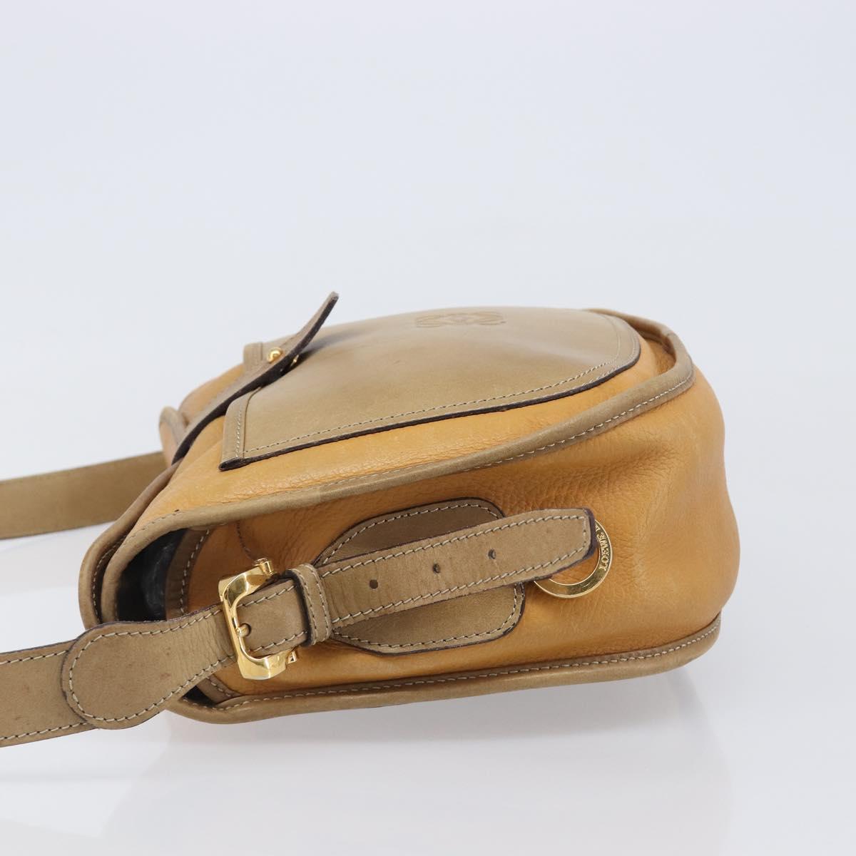 LOEWE Shoulder Bag Leather Beige Gold Tone Auth ka6169