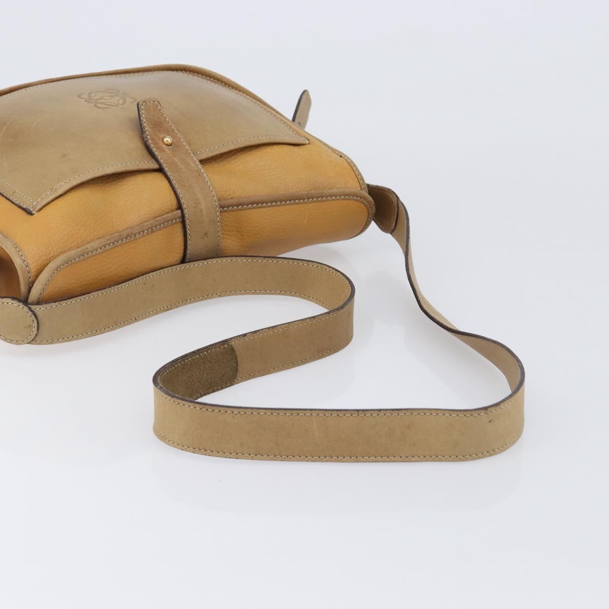 LOEWE Shoulder Bag Leather Beige Gold Tone Auth ka6169