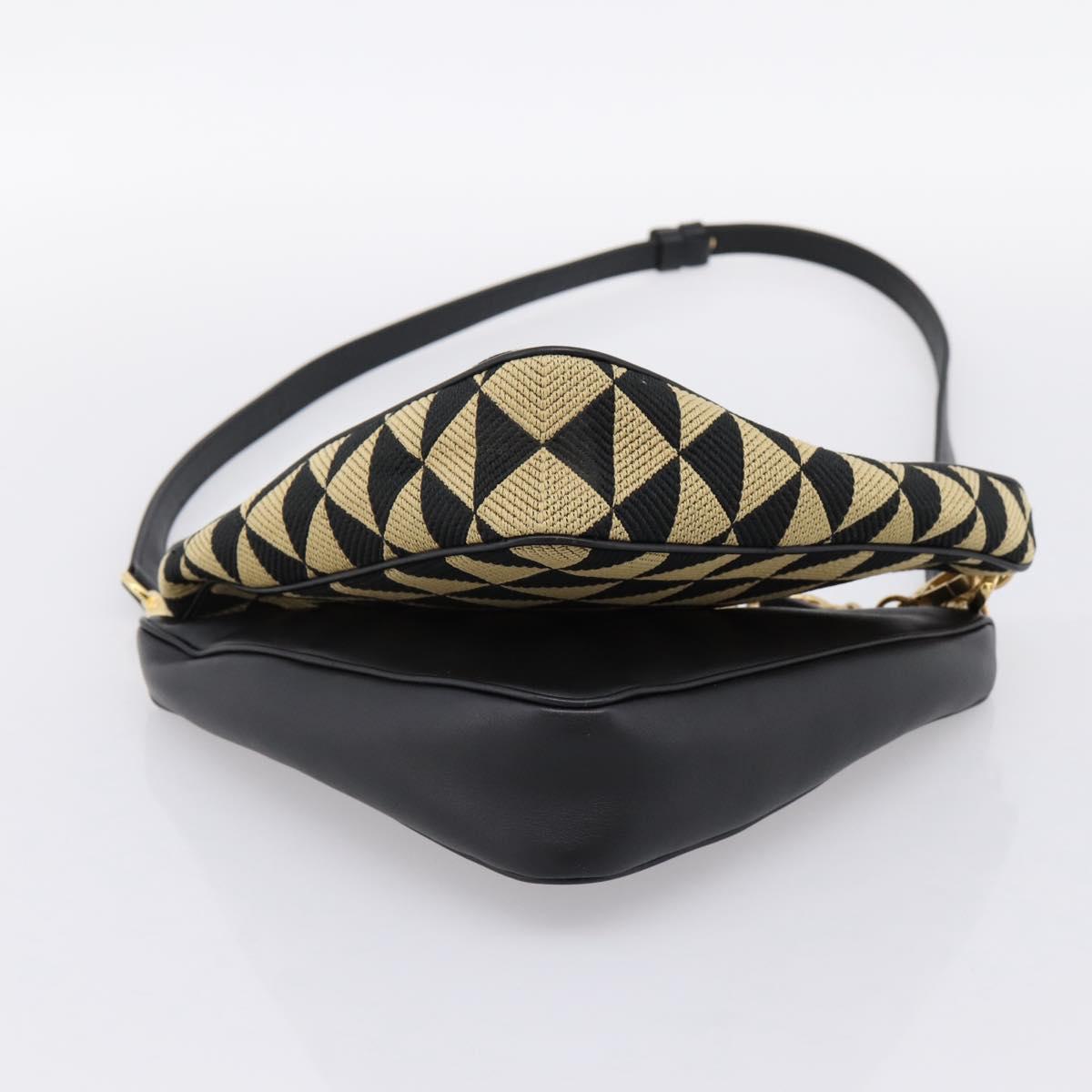 PRADA Triangle Hand Bag Canvas Leather 2way Beige Black 1BC176 Auth ka6170M