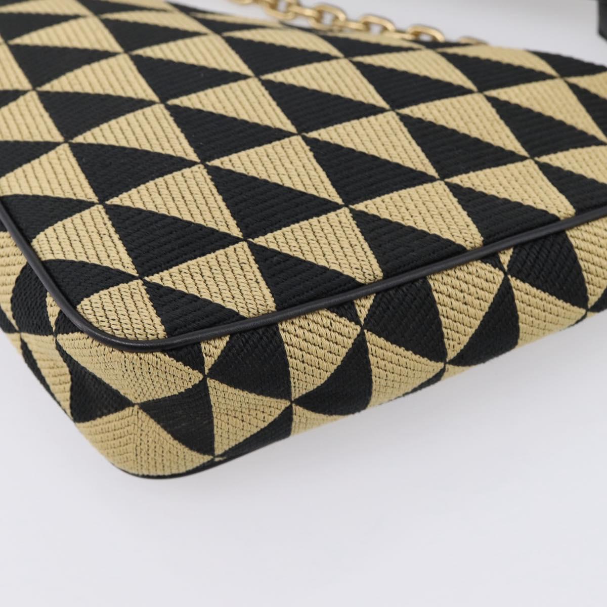 PRADA Triangle Hand Bag Canvas Leather 2way Beige Black 1BC176 Auth ka6170M