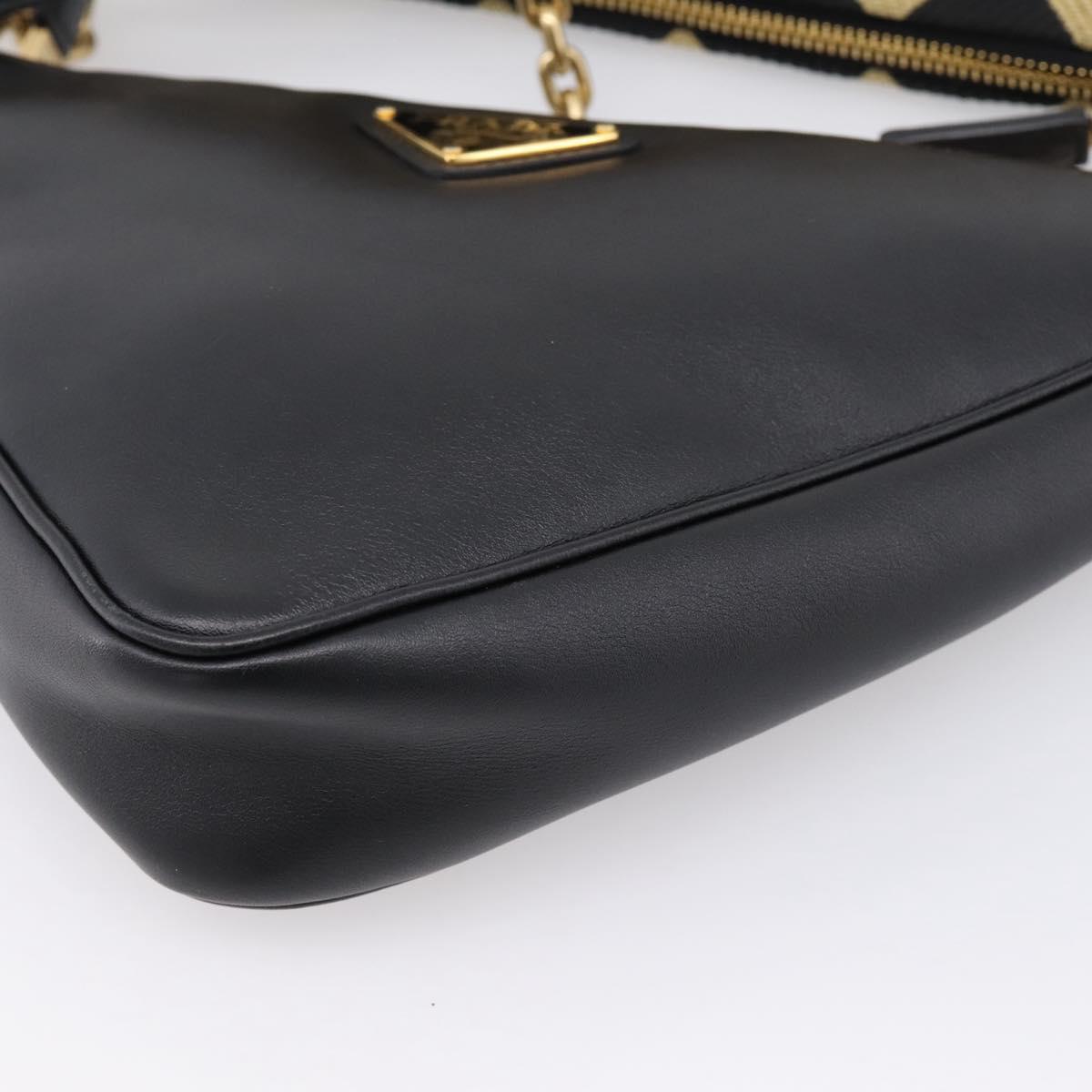 PRADA Triangle Hand Bag Canvas Leather 2way Beige Black 1BC176 Auth ka6170M