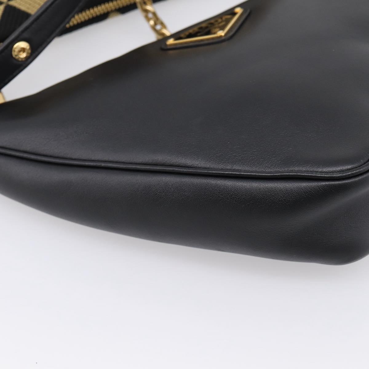PRADA Triangle Hand Bag Canvas Leather 2way Beige Black 1BC176 Auth ka6170M