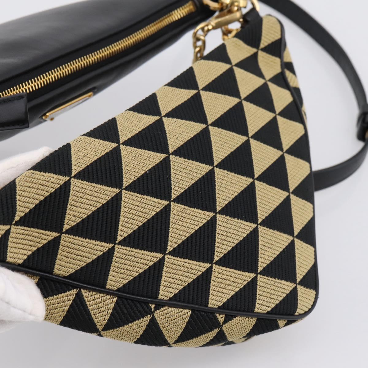 PRADA Triangle Hand Bag Canvas Leather 2way Beige Black 1BC176 Auth ka6170M