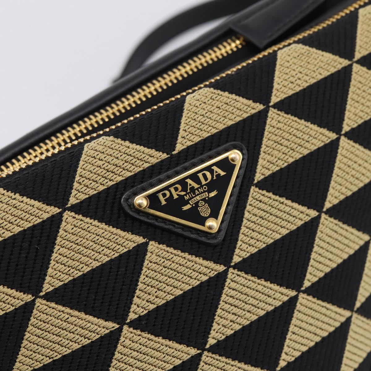 PRADA Triangle Hand Bag Canvas Leather 2way Beige Black 1BC176 Auth ka6170M