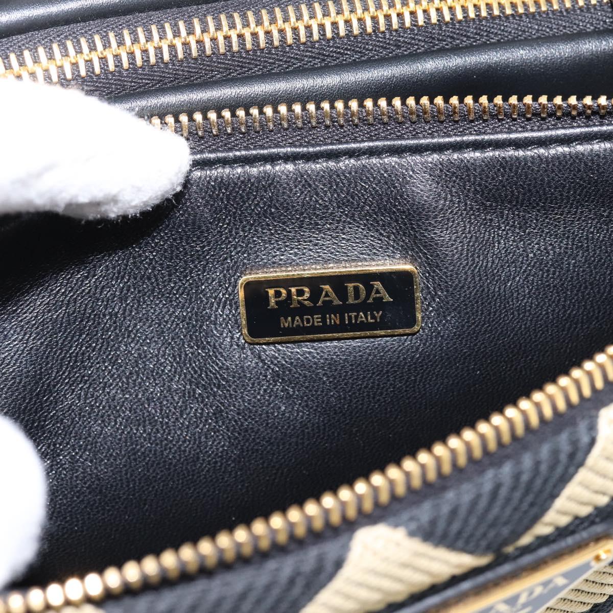 PRADA Triangle Hand Bag Canvas Leather 2way Beige Black 1BC176 Auth ka6170M