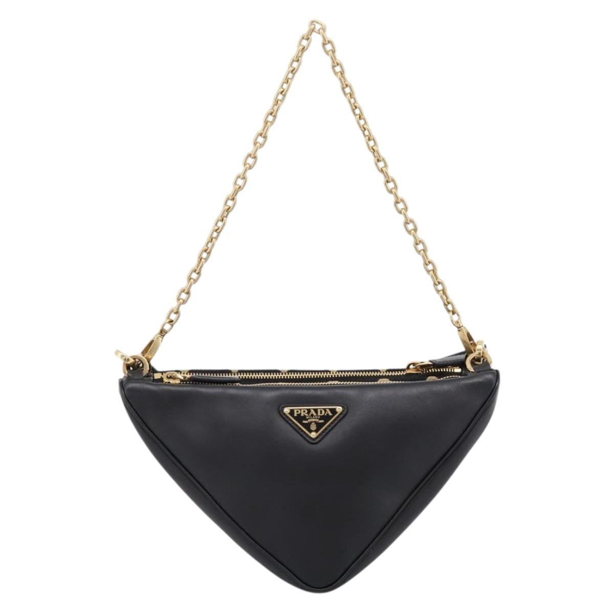 PRADA Triangle Hand Bag Canvas Leather 2way Beige Black 1BC176 Auth ka6170M