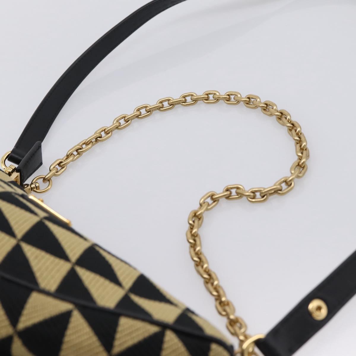 PRADA Triangle Hand Bag Canvas Leather 2way Beige Black 1BC176 Auth ka6170M