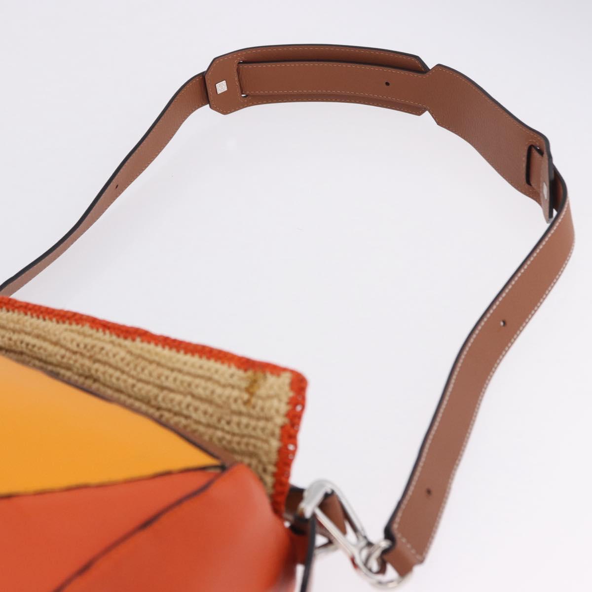 LOEWE Puzzle Bag Hand Bag Raffia Leather 2way Beige Silver Auth ka6171M