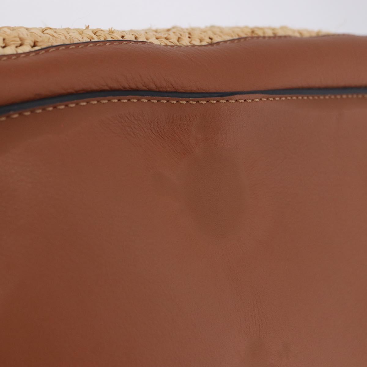 LOEWE Puzzle Bag Hand Bag Raffia Leather 2way Beige Silver Auth ka6171M
