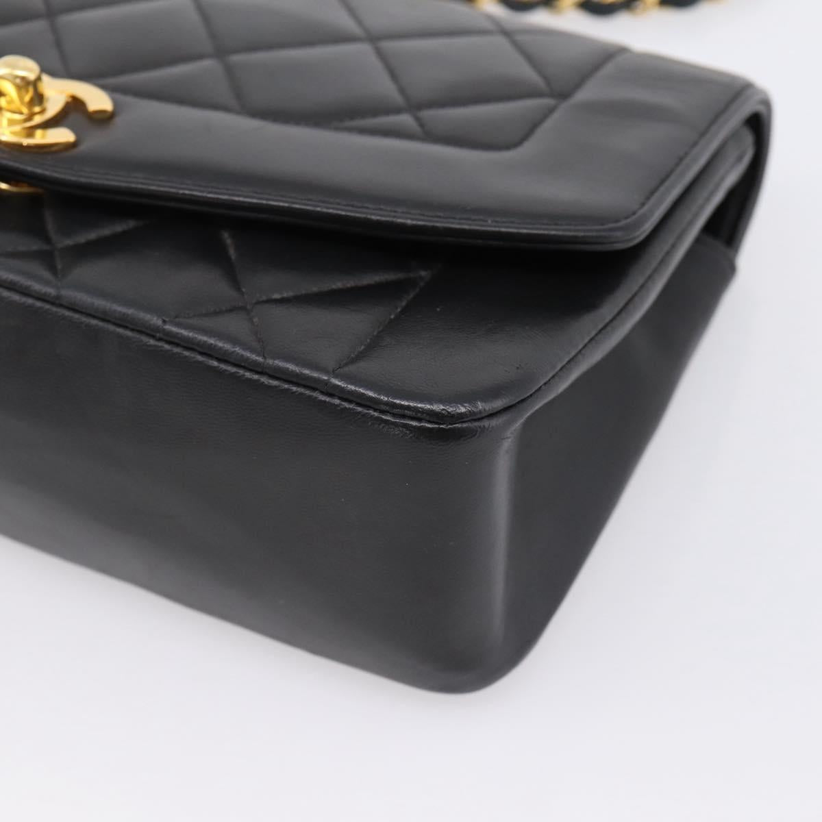 CHANEL Diana Chain Shoulder Bag Lamb Skin Black Gold Tone CC Auth ka6172SAV