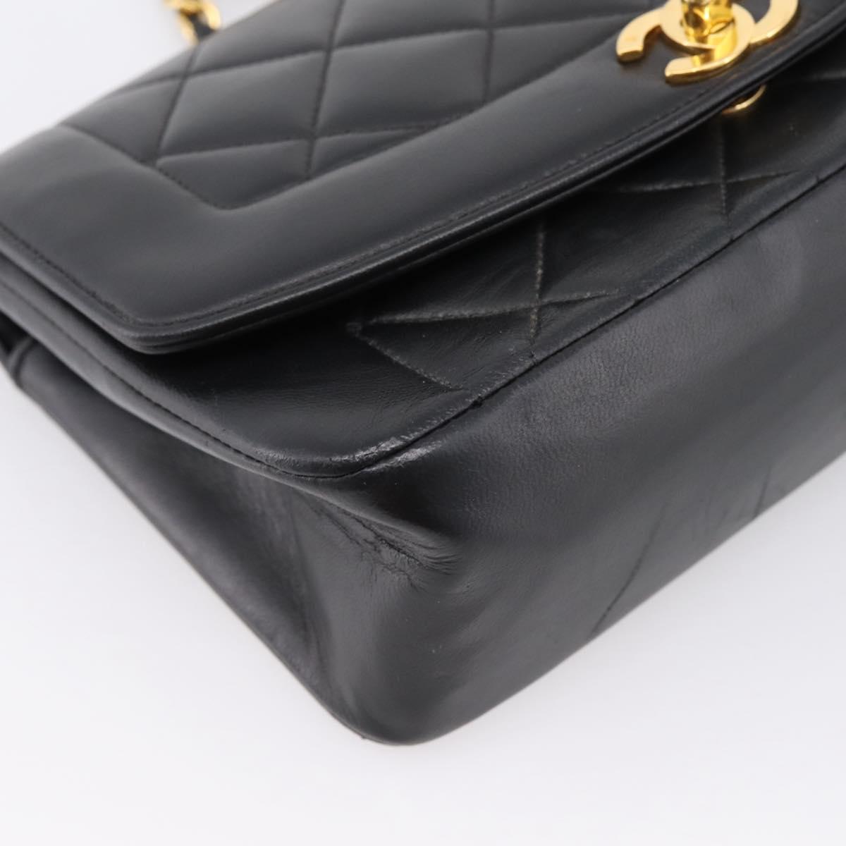 CHANEL Diana Chain Shoulder Bag Lamb Skin Black Gold Tone CC Auth ka6172SAV