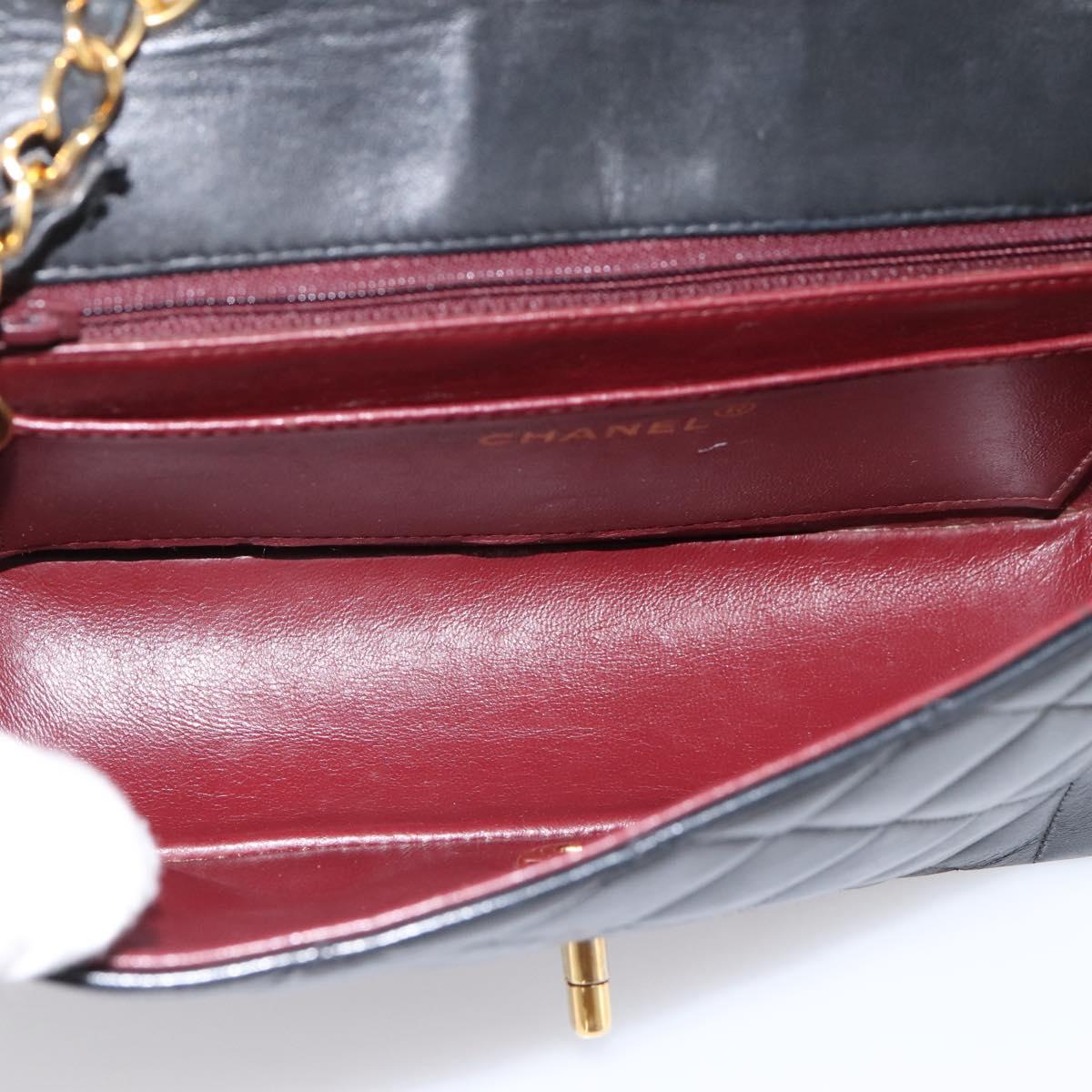 CHANEL Diana Chain Shoulder Bag Lamb Skin Black Gold Tone CC Auth ka6172SAV