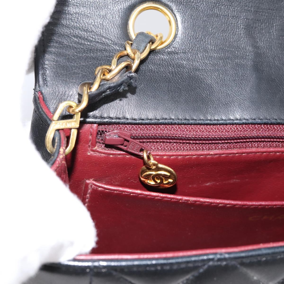 CHANEL Diana Chain Shoulder Bag Lamb Skin Black Gold Tone CC Auth ka6172SAV
