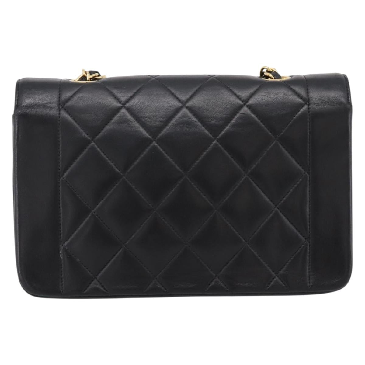 CHANEL Diana Chain Shoulder Bag Lamb Skin Black Gold Tone CC Auth ka6172SAV