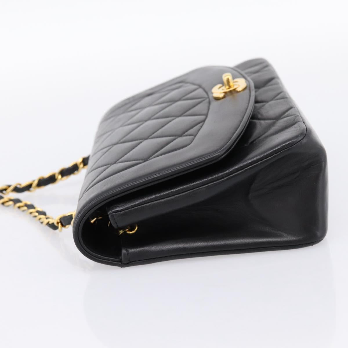 CHANEL Diana Chain Shoulder Bag Lamb Skin Black Gold Tone CC Auth ka6172SAV