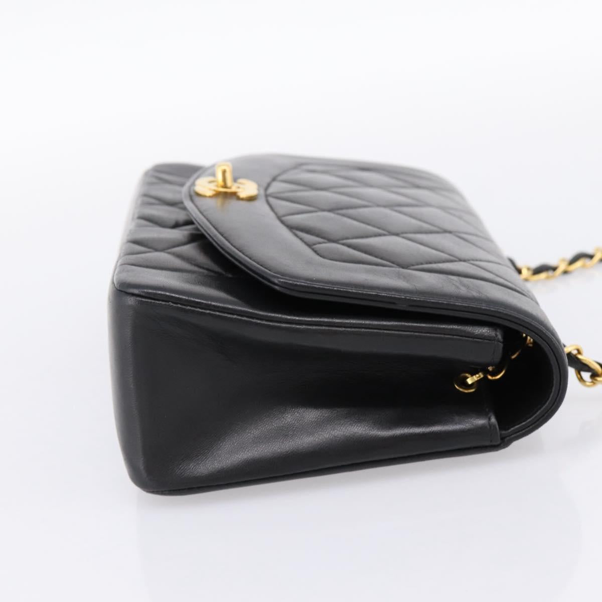 CHANEL Diana Chain Shoulder Bag Lamb Skin Black Gold Tone CC Auth ka6172SAV