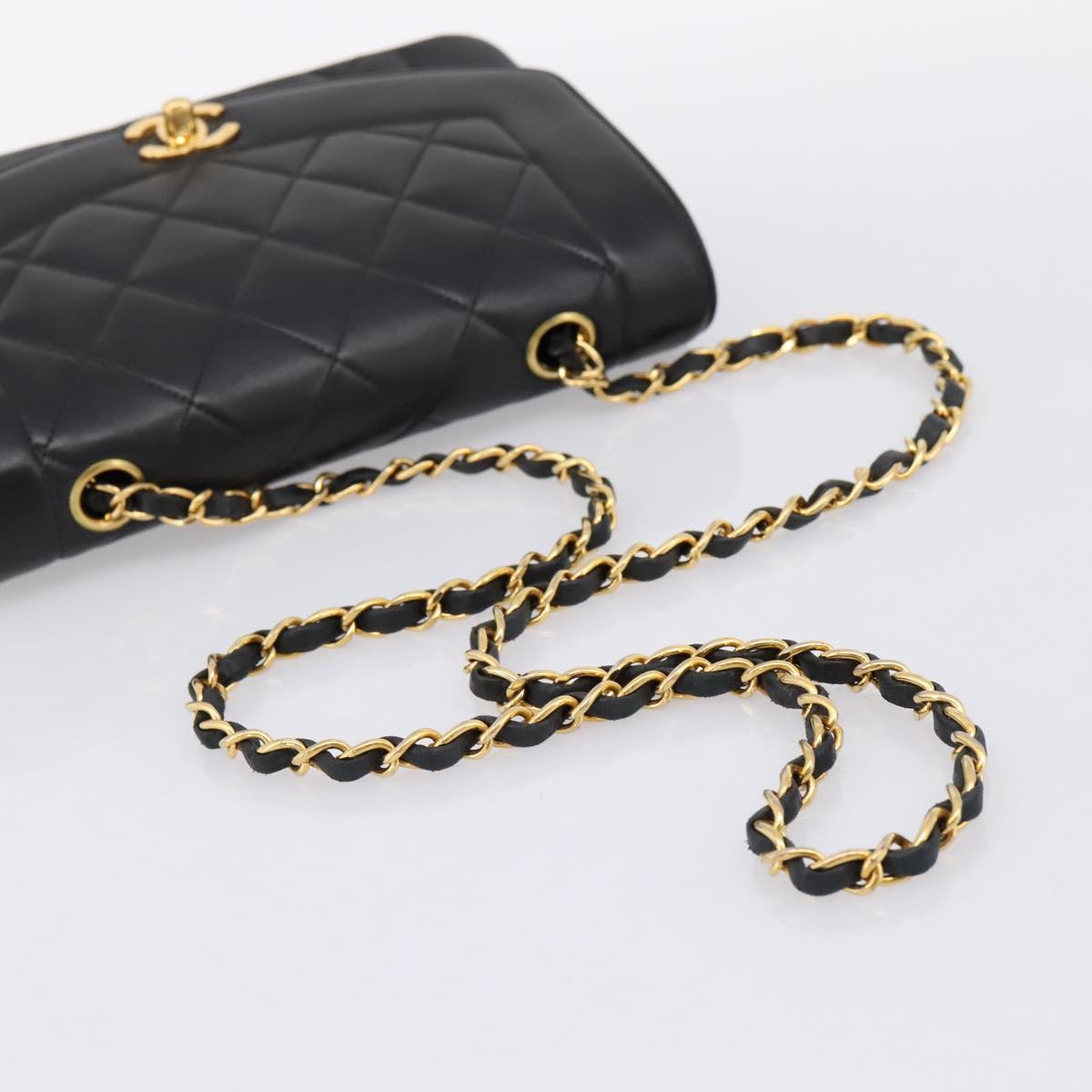 CHANEL Diana Chain Shoulder Bag Lamb Skin Black Gold Tone CC Auth ka6172SAV