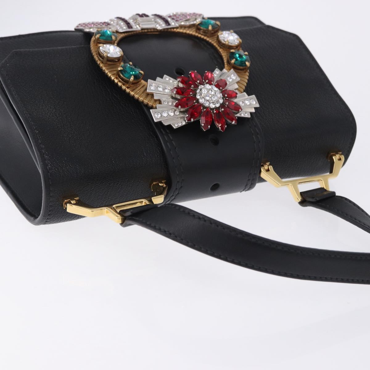 Miu Miu Shoulder Bag Leather Black Gold Tone Auth ka6173M