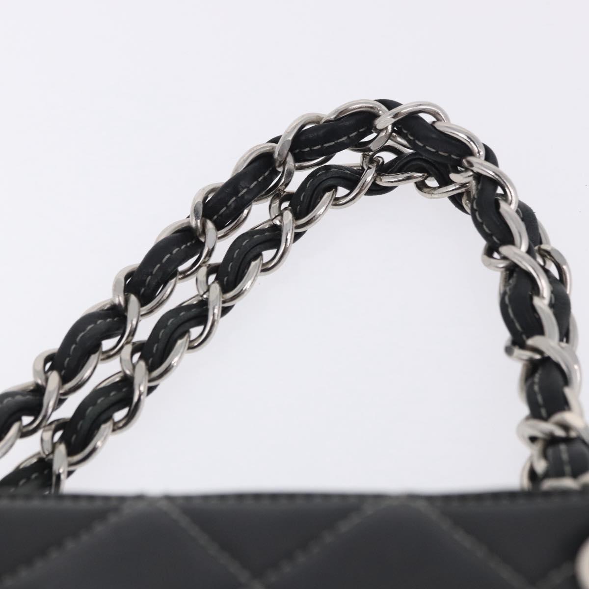 CHANEL Matelasse Chain Hand Bag Leather Black Silver CC Auth ka6174SAV
