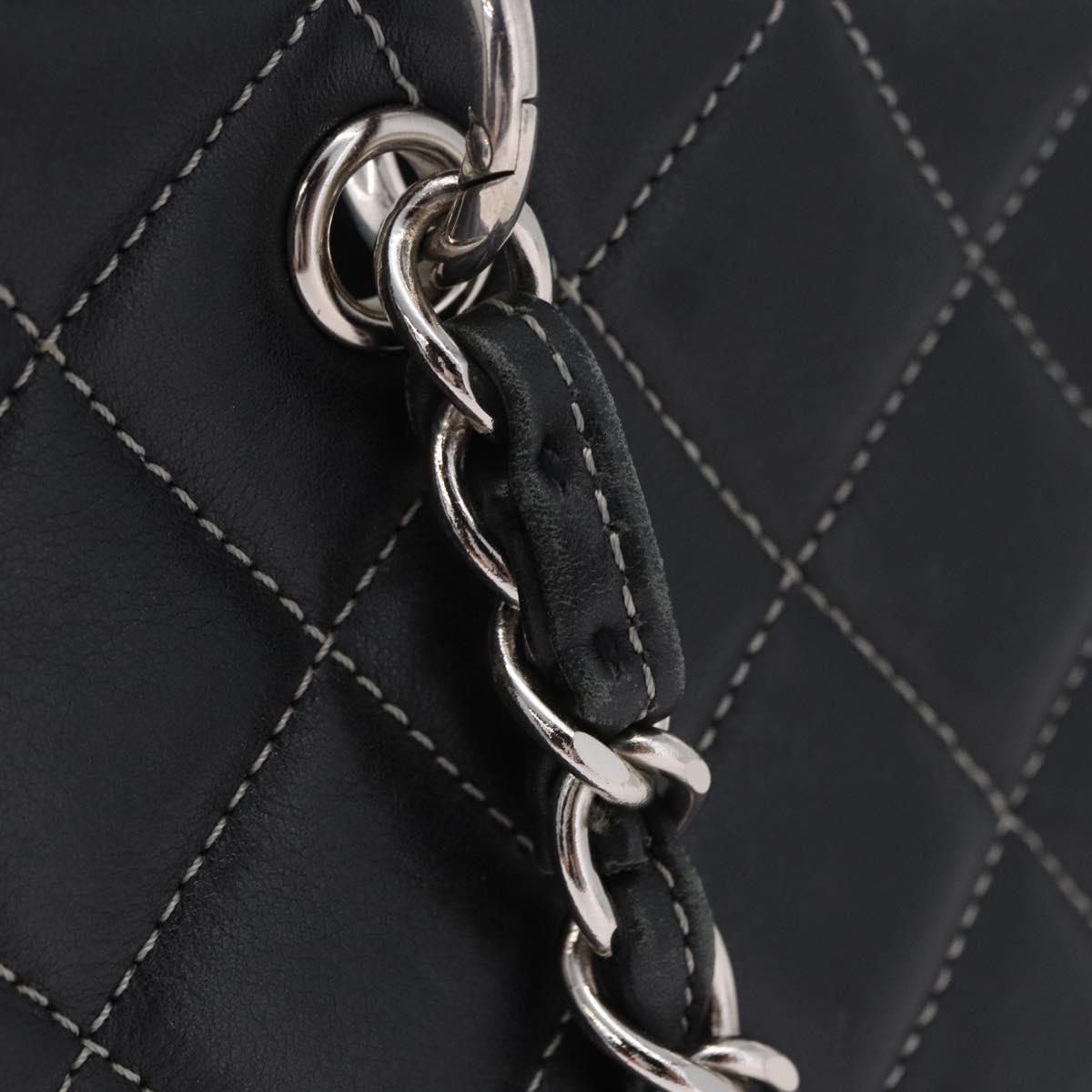 CHANEL Matelasse Chain Hand Bag Leather Black Silver CC Auth ka6174SAV