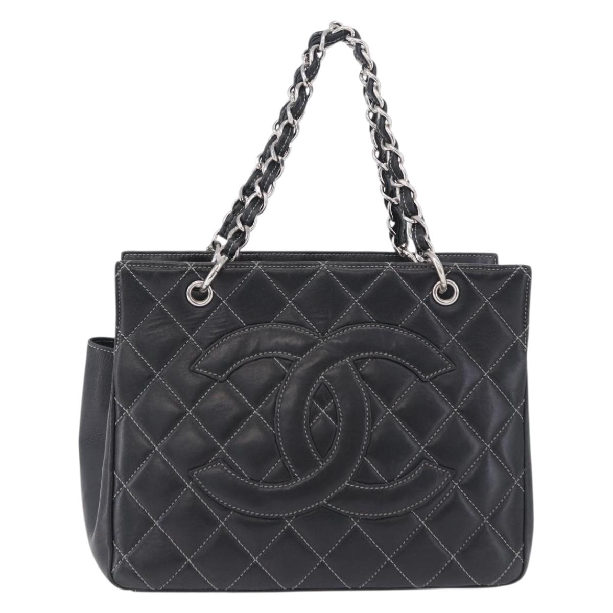 CHANEL Matelasse Chain Hand Bag Leather Black Silver CC Auth ka6174SAV