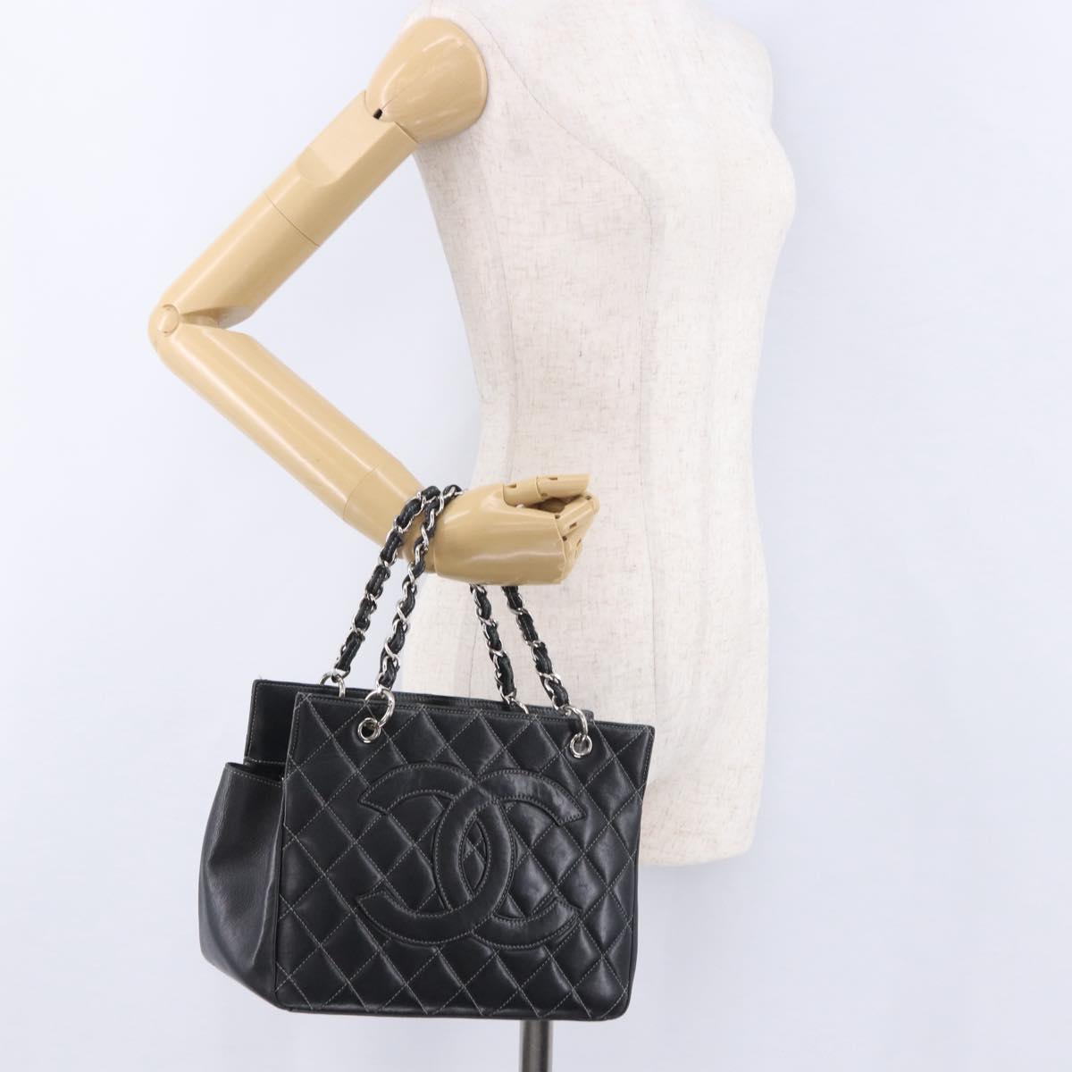 CHANEL Matelasse Chain Hand Bag Leather Black Silver CC Auth ka6174SAV