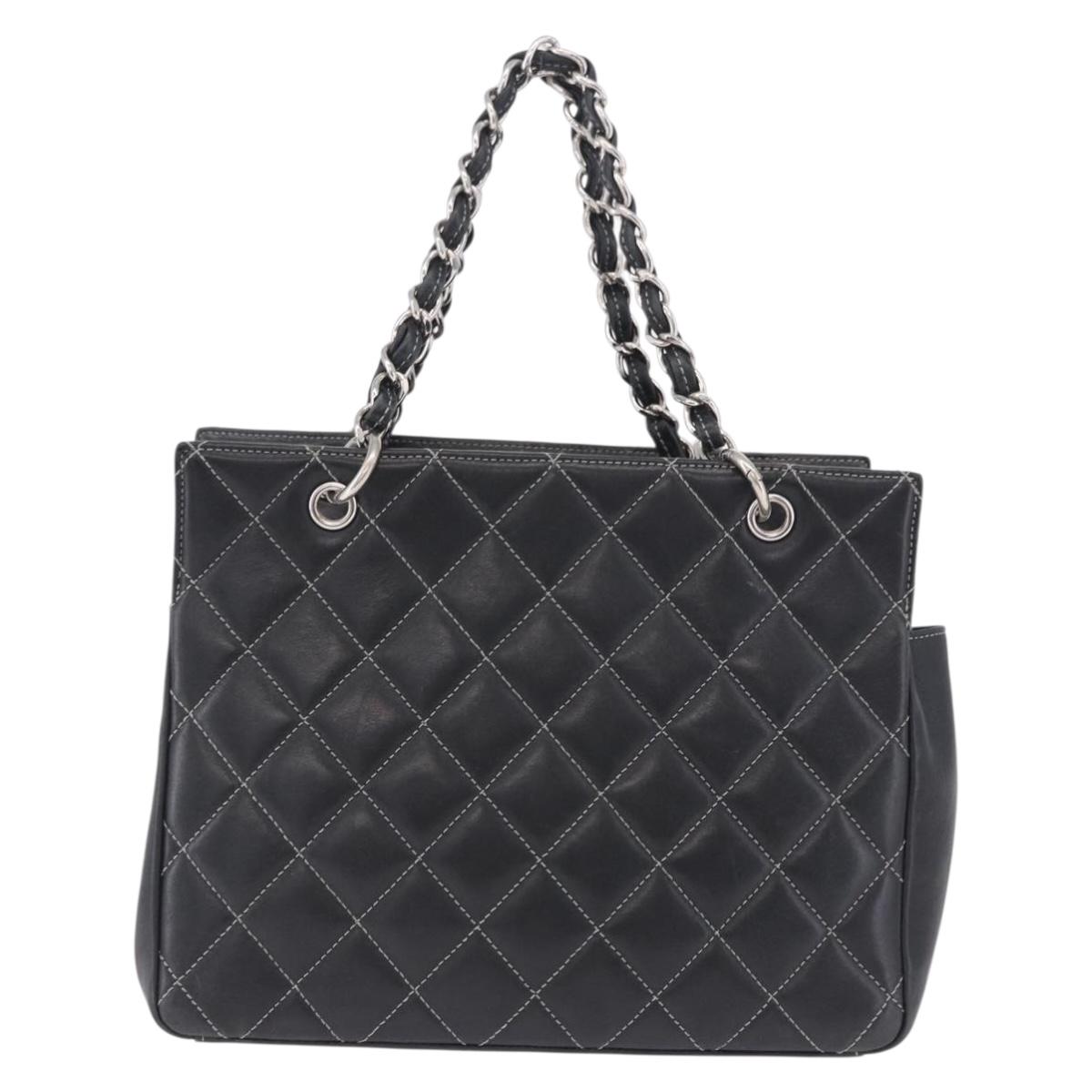 CHANEL Matelasse Chain Hand Bag Leather Black Silver CC Auth ka6174SAV