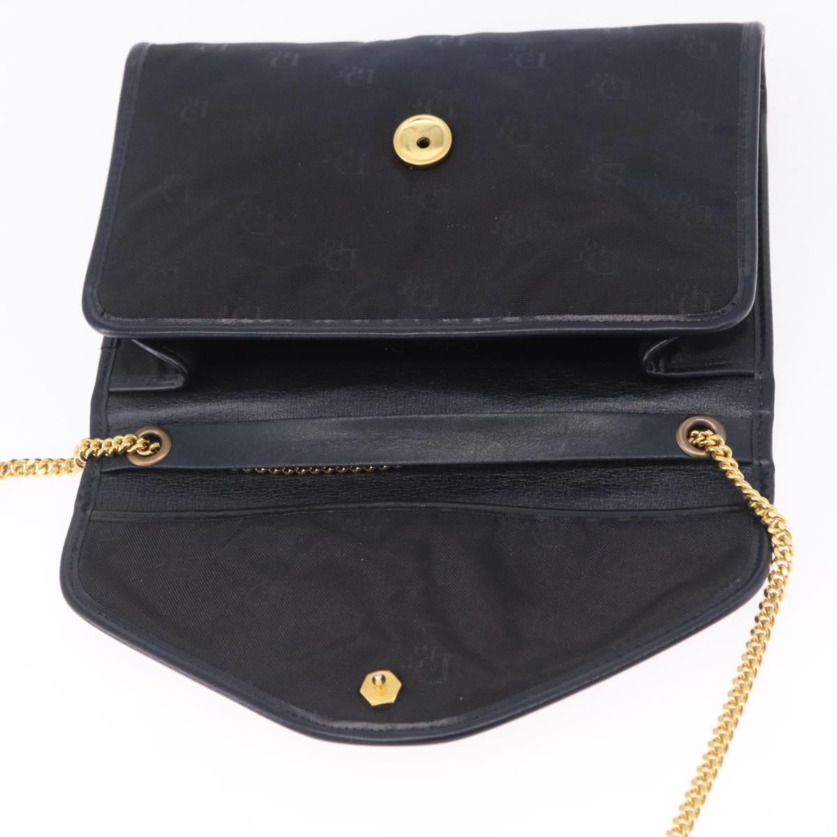 Christian Dior Chain Shoulder Bag Canvas Black Gold Tone Auth ka6175