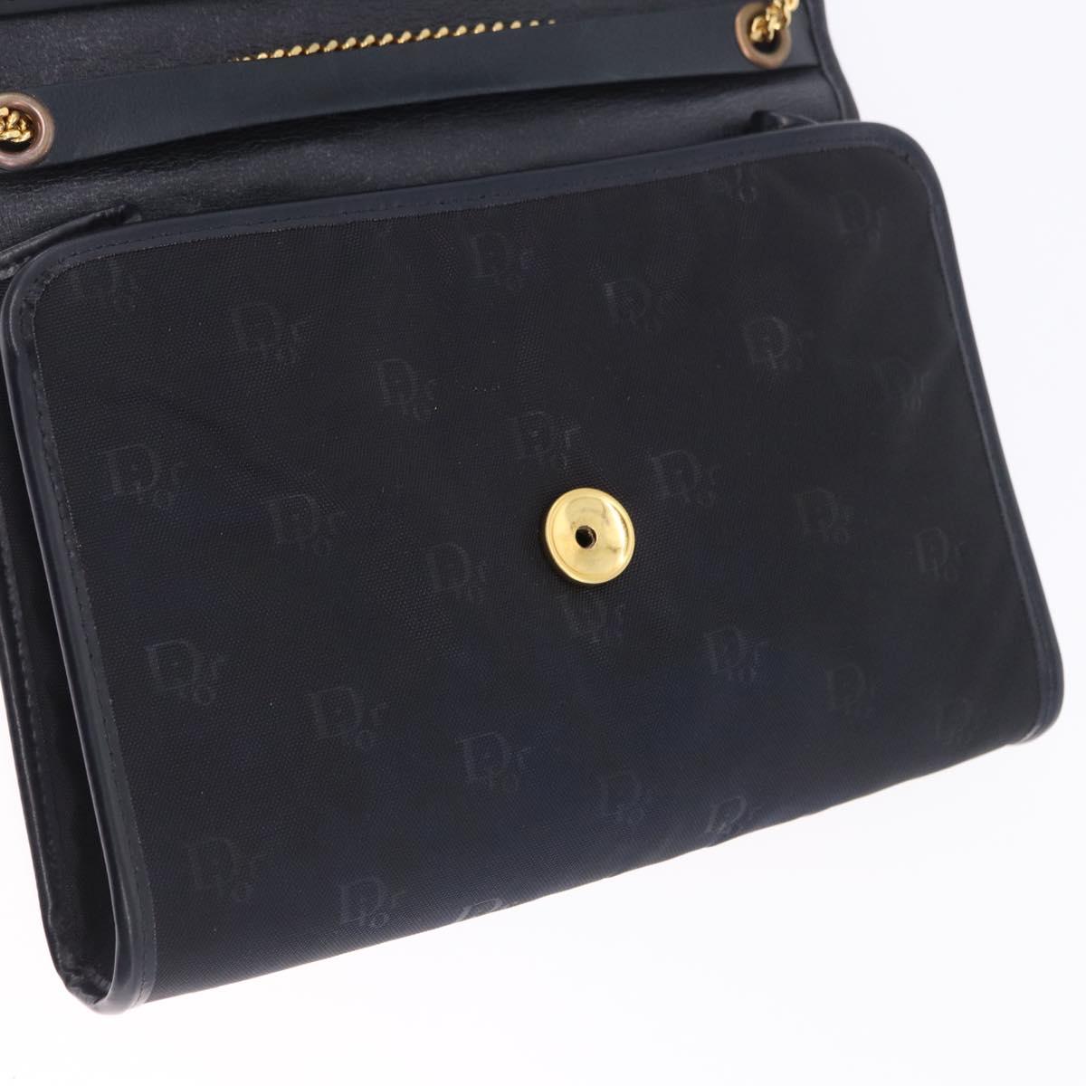 Christian Dior Chain Shoulder Bag Canvas Black Gold Tone Auth ka6175