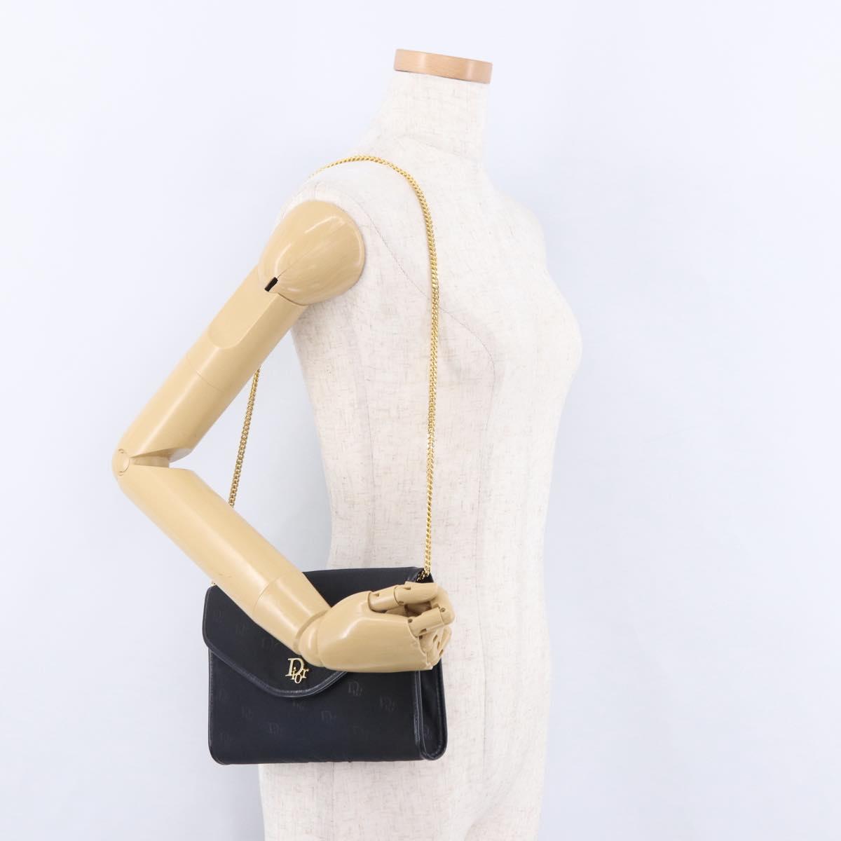 Christian Dior Chain Shoulder Bag Canvas Black Gold Tone Auth ka6175