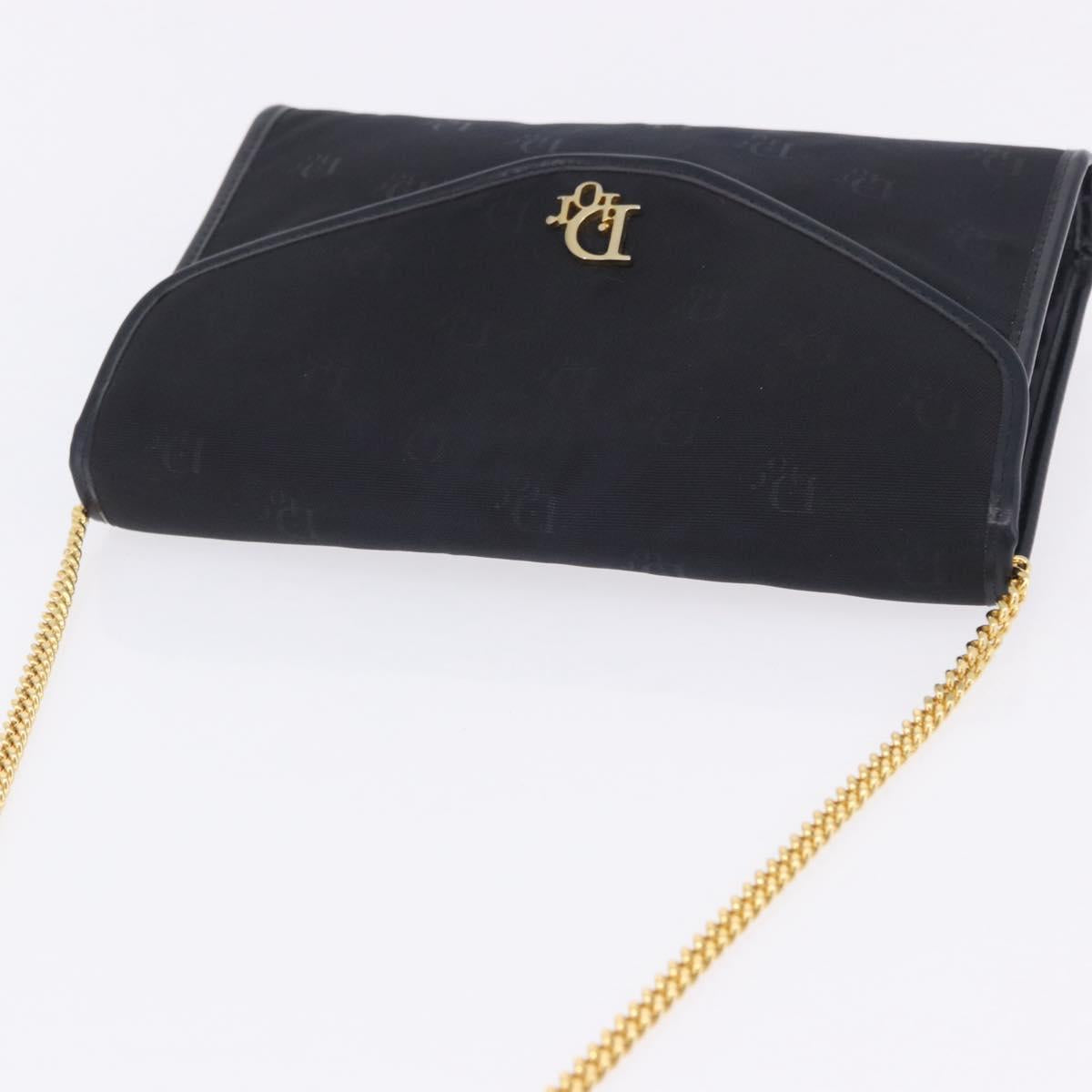 Christian Dior Chain Shoulder Bag Canvas Black Gold Tone Auth ka6175
