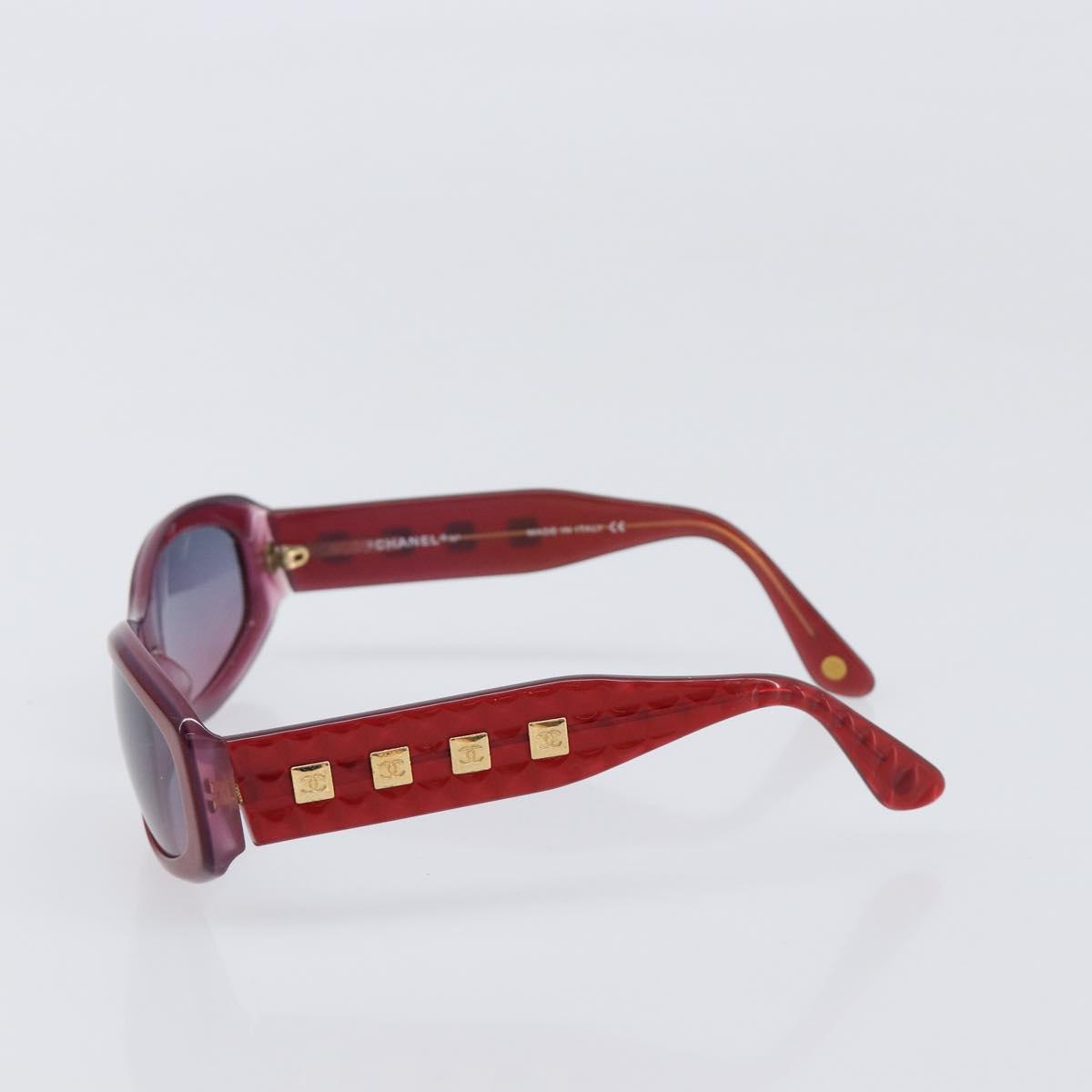 CHANEL Sunglasses Plastic Red Gold Tone CC Auth ka6179
