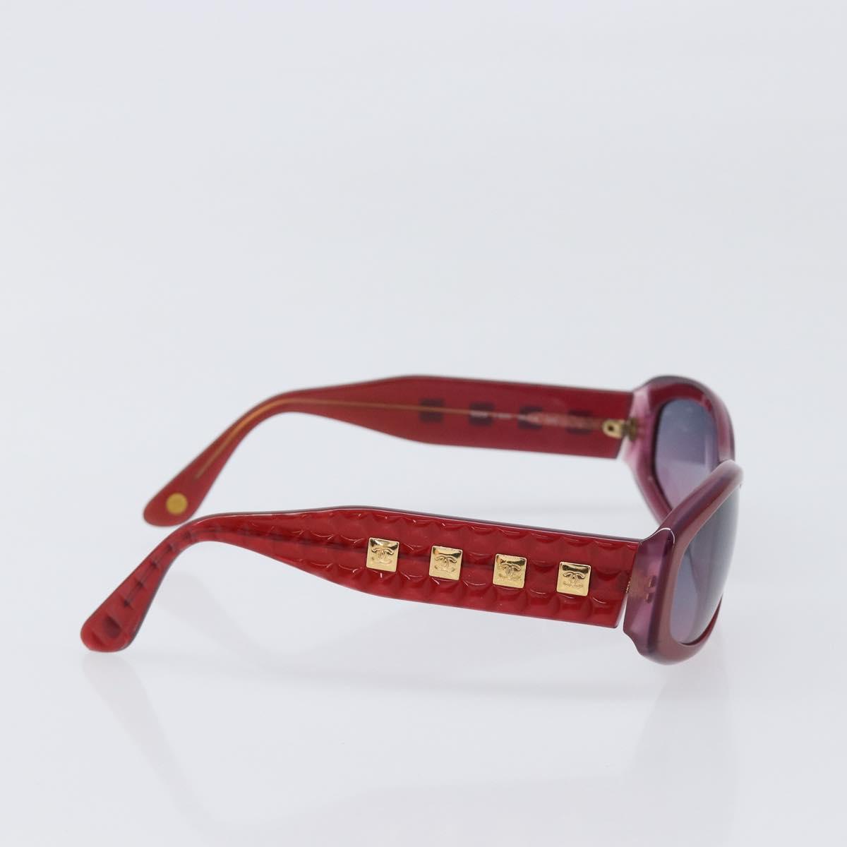 CHANEL Sunglasses Plastic Red Gold Tone CC Auth ka6179