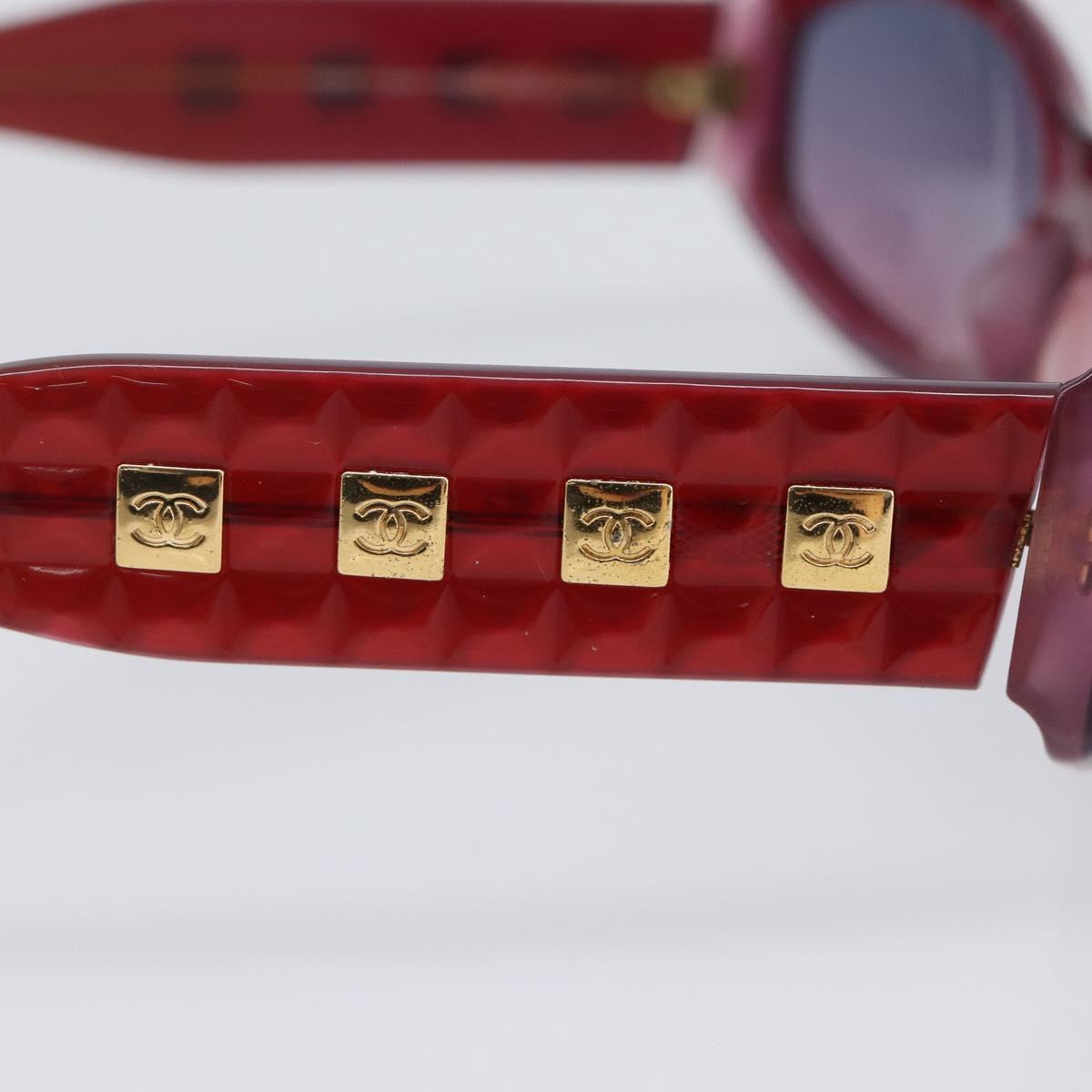 CHANEL Sunglasses Plastic Red Gold Tone CC Auth ka6179
