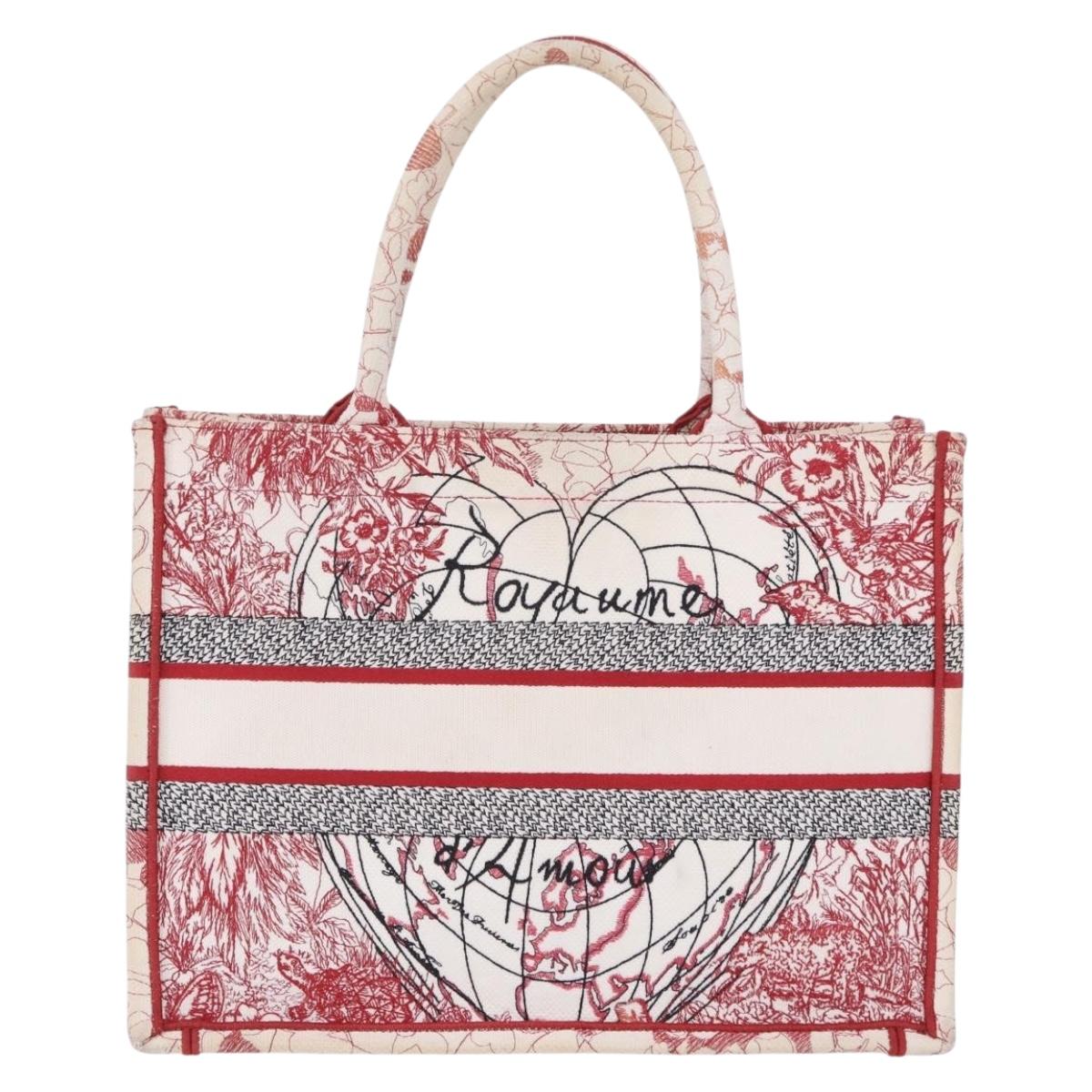 Christian Dior Book Tote Canvas White Red Auth ka6183V