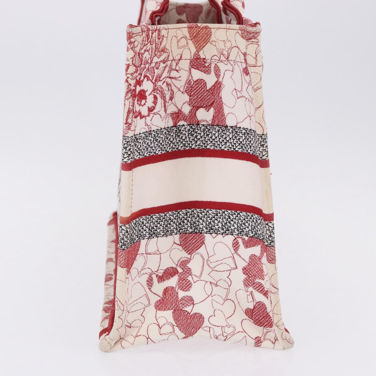 Christian Dior Book Tote Canvas White Red Auth ka6183V