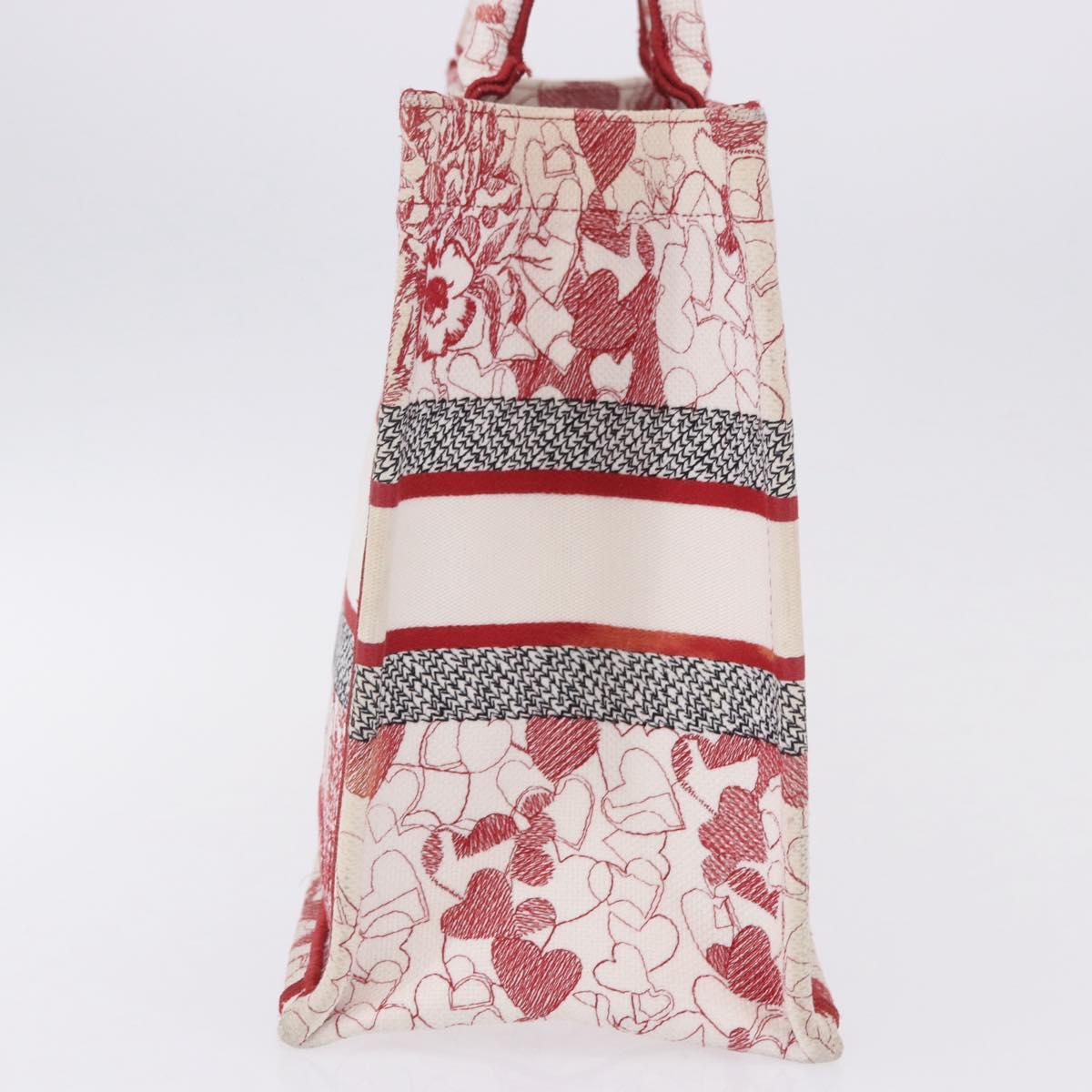 Christian Dior Book Tote Canvas White Red Auth ka6183V