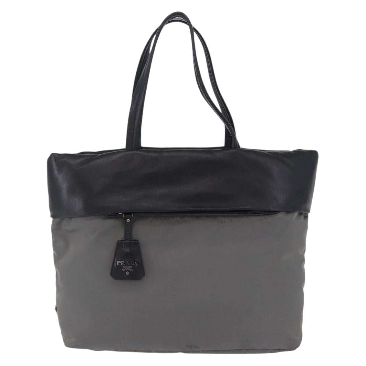 PRADA Hand Bag Nylon Gray Silver Auth ka6185A