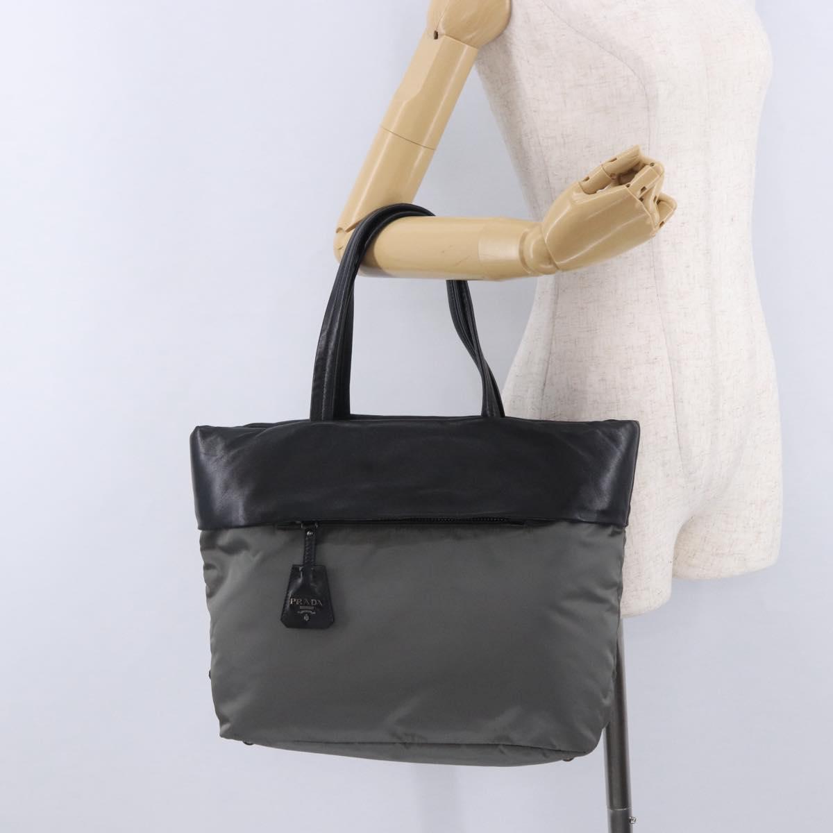 PRADA Hand Bag Nylon Gray Silver Auth ka6185A