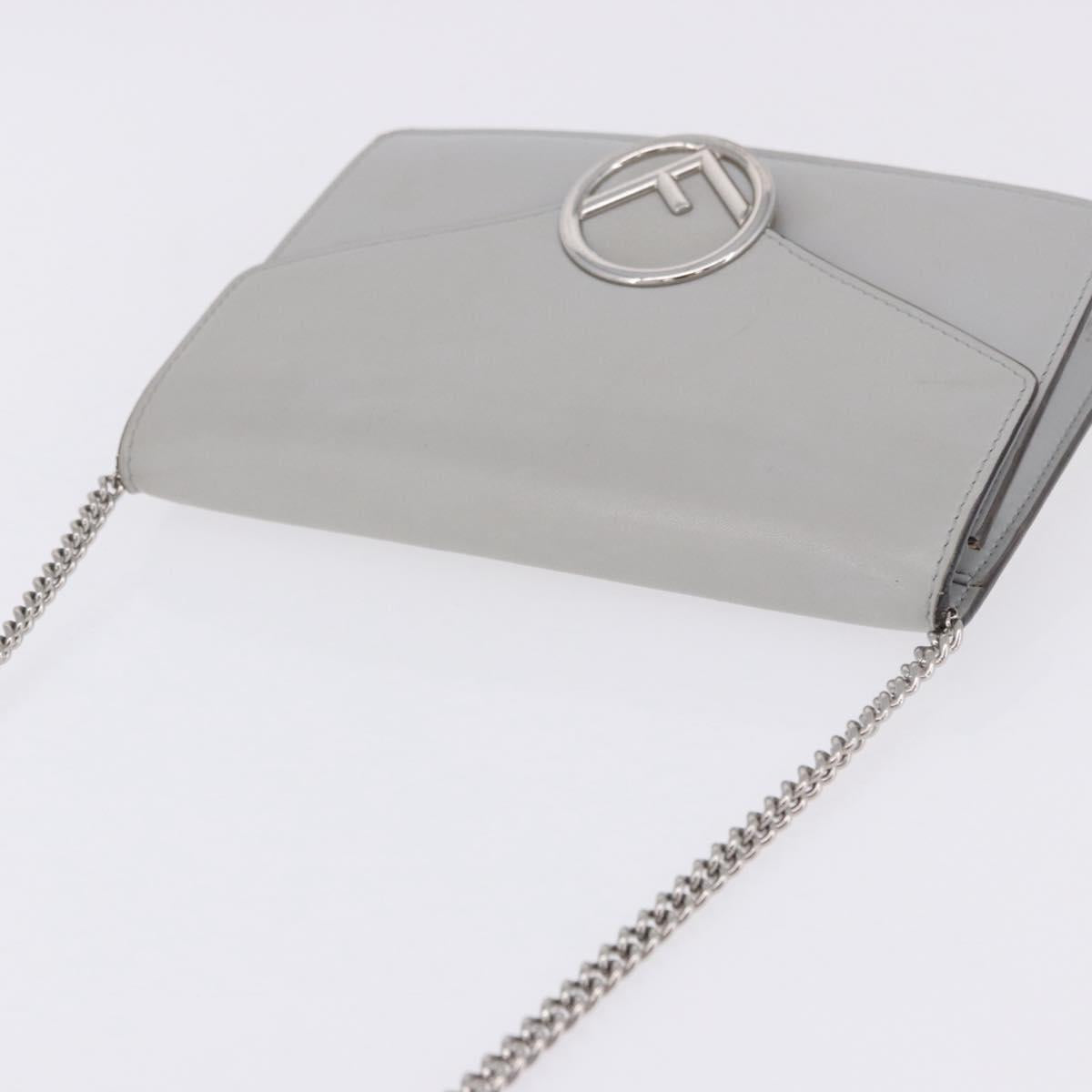 FENDI F is Fendi Chain Shoulder Wallet Leather Gray Silver 8BS006 Auth ka6188A