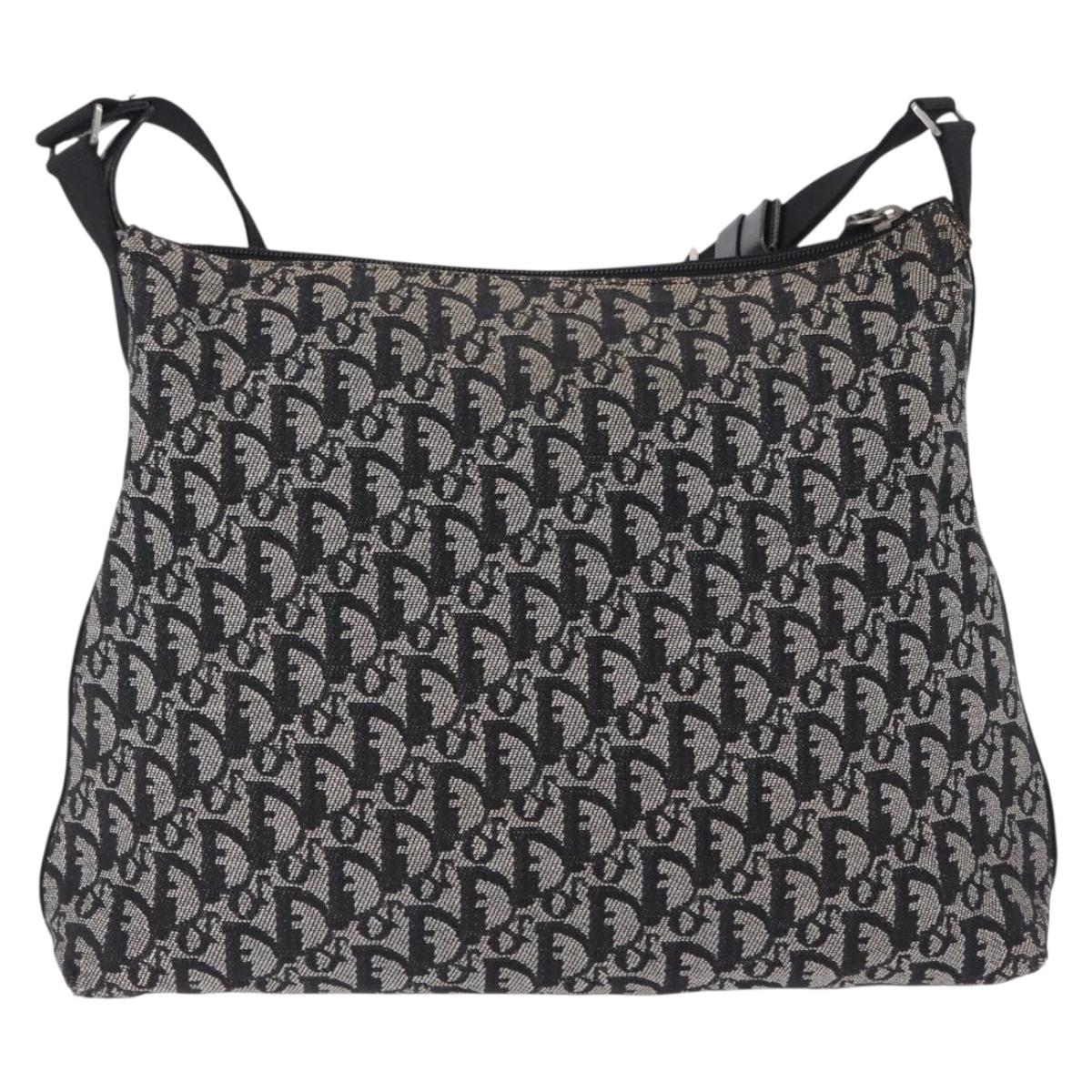 Christian Dior Trotter Canvas Shoulder Bag Black Silver Auth ka6191